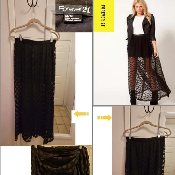 Forever 21 Black Sheer Polka Dot Maxi Skirt - Picture 1 of 5